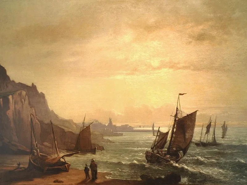 1835-Louis-François-Hippolyte Fauvel - Barche da pesca a Granville
